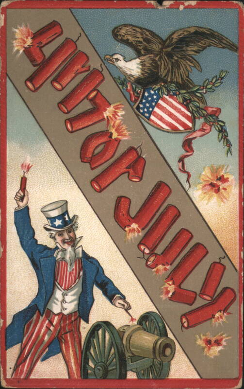 Uncle Sam, Bald Eagle, American Flag & Firecrackers for Fourth of July