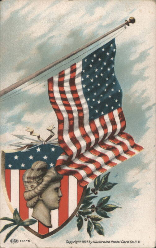 Waving American Flag with Profile on Patriotic Shield