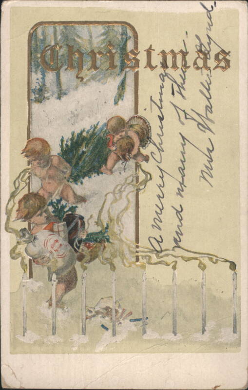 Christmas Angels with Pine Tree in Snowy Scene