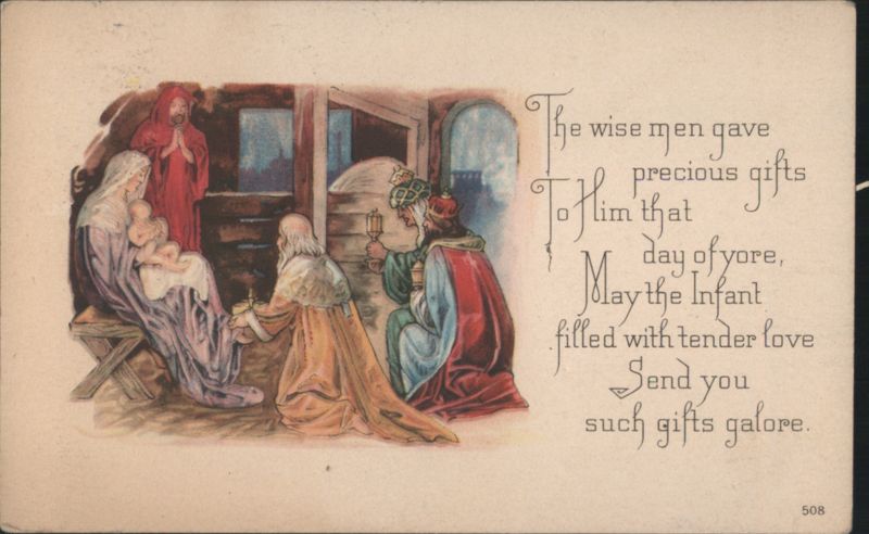 Christmas Nativity Scene with Three Wise Men, Madonna & Child