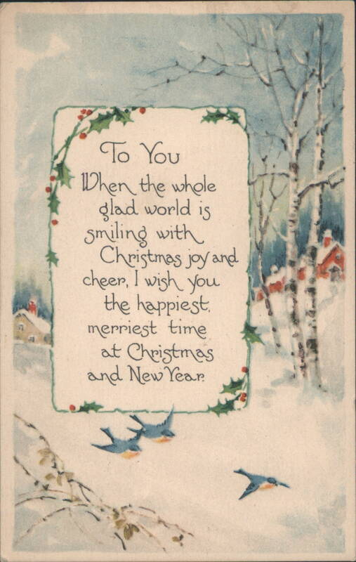 Christmas & New Year Greeting, Winter Scene with Birds & Holly