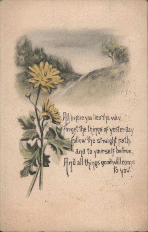 Yellow Flowers and Inspirational Poem, Ballston Spa, NY 1912