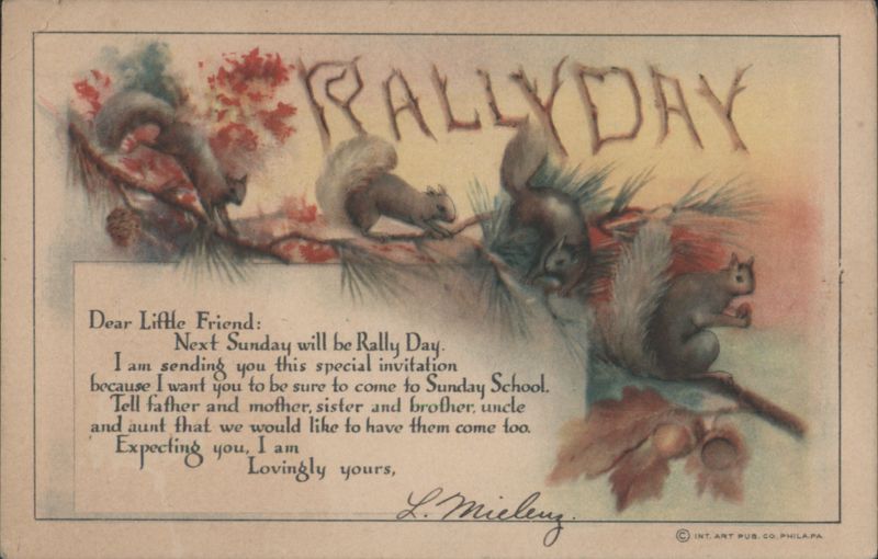 Rally Day Invitation with Squirrels and Autumn Leaves