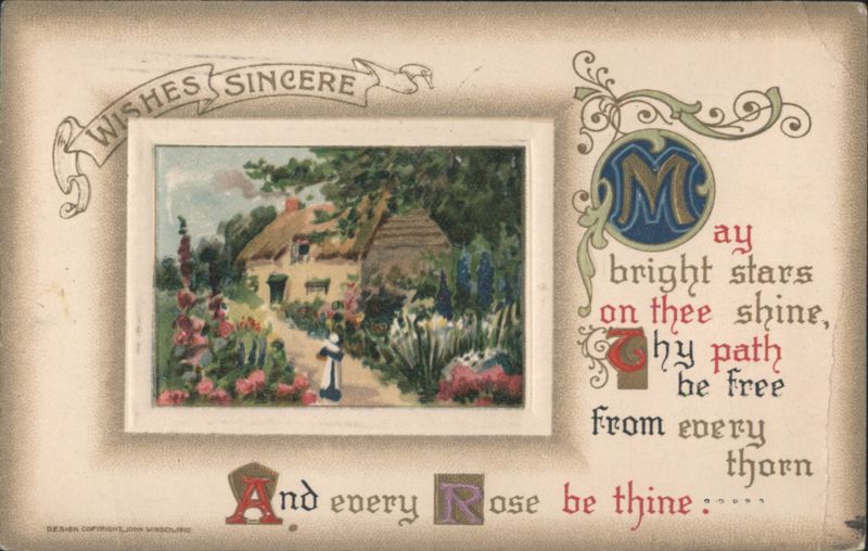 Wishes Sincere Cottage Garden Greeting with Floral Verse