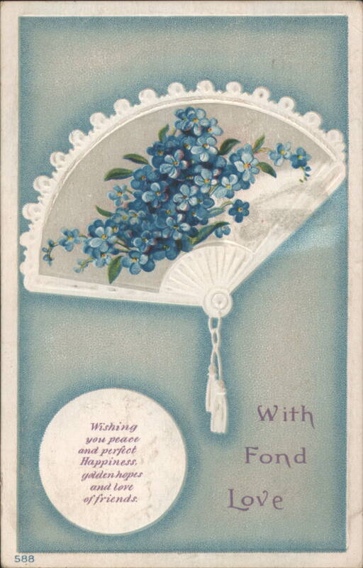 Decorative Fan with Blue Forget-Me-Nots & Sentimental Greeting