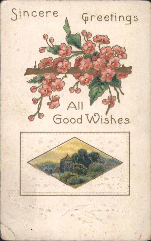 Sincere Greetings All Good Wishes, Pink Flowers & Landscape Scene
