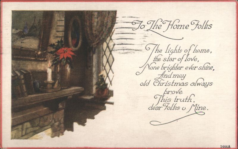 To The Home Folks Christmas Interior with Poinsettia & Candle