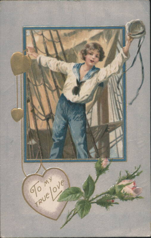 Sailor Boy in Ship Rigging Valentine with Hearts Children
