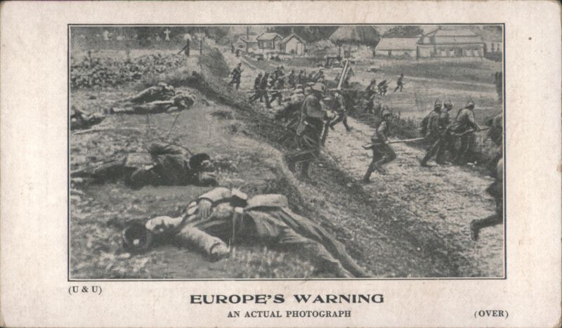 Europe's Warning: WWI Battlefield Scene, Anti-War Propaganda