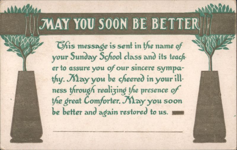 Sunday School Get Well Message with Art Nouveau Foliage Design