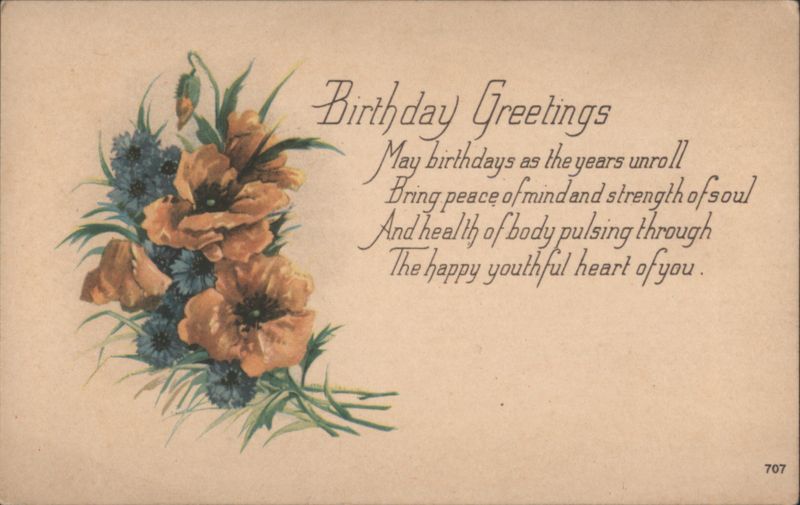 Birthday Greetings with Poppies and Cornflowers, Sent to Mrs. B Mohl