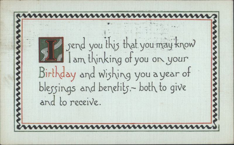 Birthday Greeting with Illuminated Initial and Decorative Border