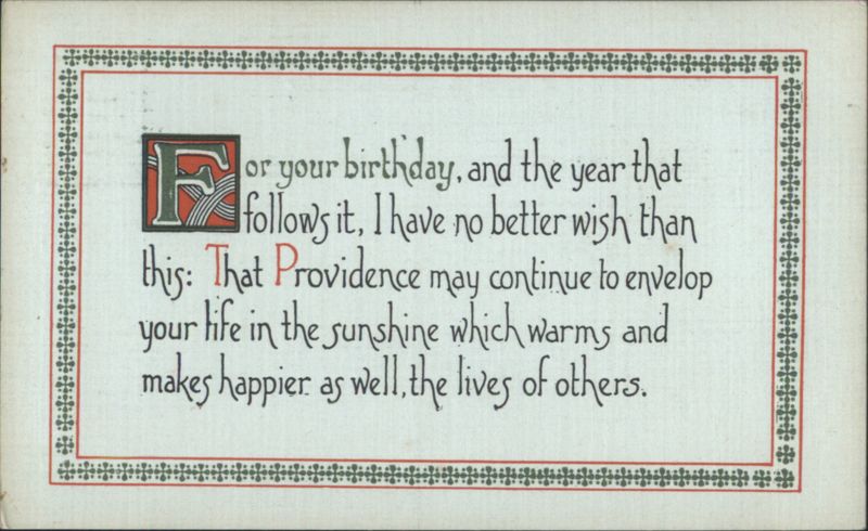 Illuminated Birthday Greeting with Ornate Calligraphy and Decorative Border