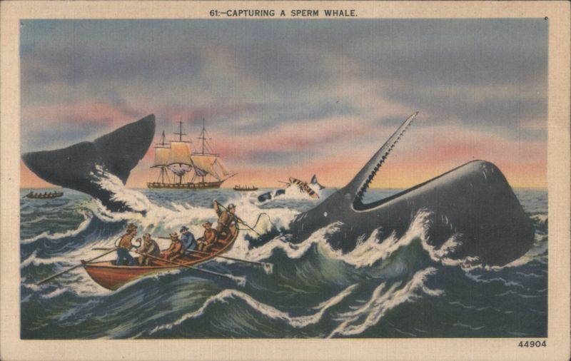 Capturing a Sperm Whale: Whaling Boats and Ship in Rough Seas