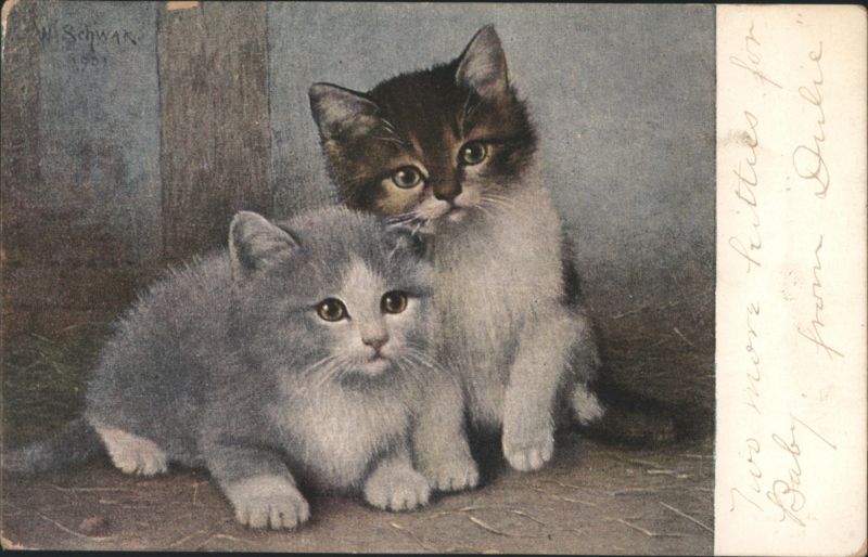 Two Kittens, Grey and Tabby, by W. Schwark (1901) Cats
