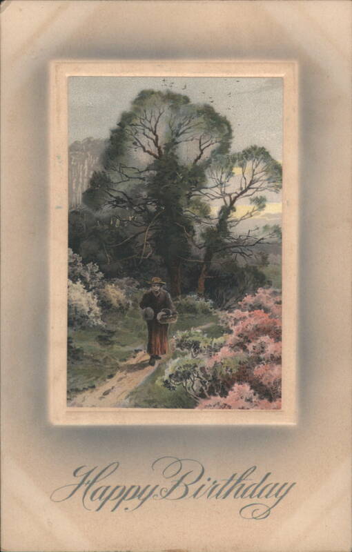 Happy Birthday Greeting with Man Walking in Wooded Landscape