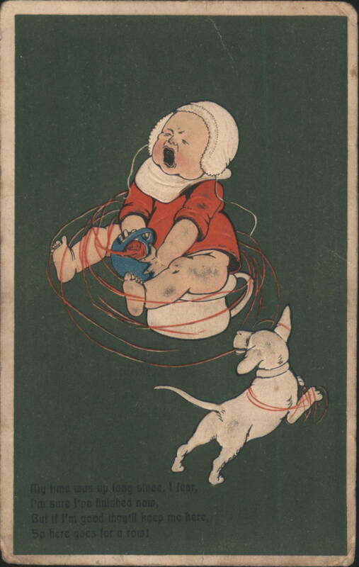 Crying Baby & Dog with Humorous Poem 'My Time Was Up Long Since'