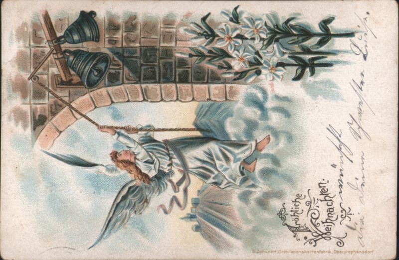Angel Ringing Christmas Bells with Lilies, Fröhliche Weihnachten Greeting