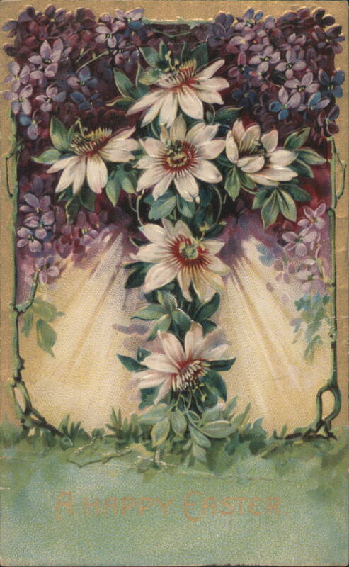 A Happy Easter with Passionflowers and Purple Blooms