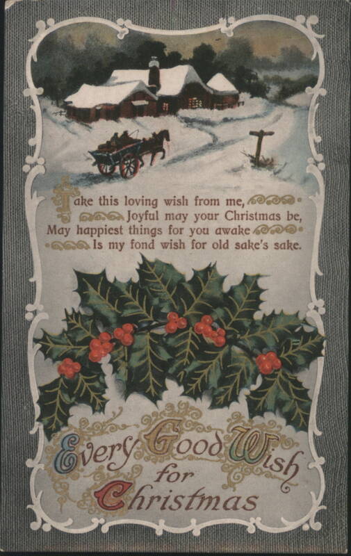 Snowy Village Christmas Greeting with Horse-Drawn Sleigh