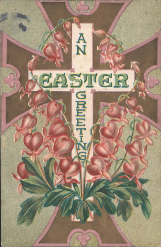 Easter Greeting with Bleeding Heart Flowers and Cross