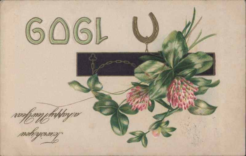 1909 New Year's Greeting with Horseshoe and Clover