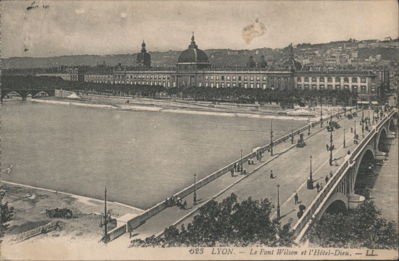 Lyon, France - Pont Wilson and Hôtel-Dieu on Rhône River