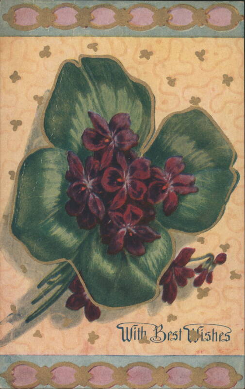 With Best Wishes, Four-Leaf Clover Arrangement of Violets