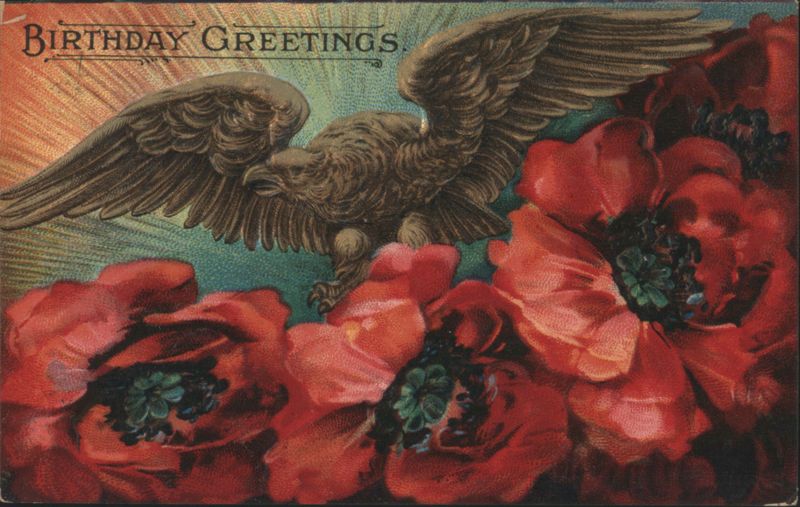 Birthday Greetings with Eagle and Red Flowers