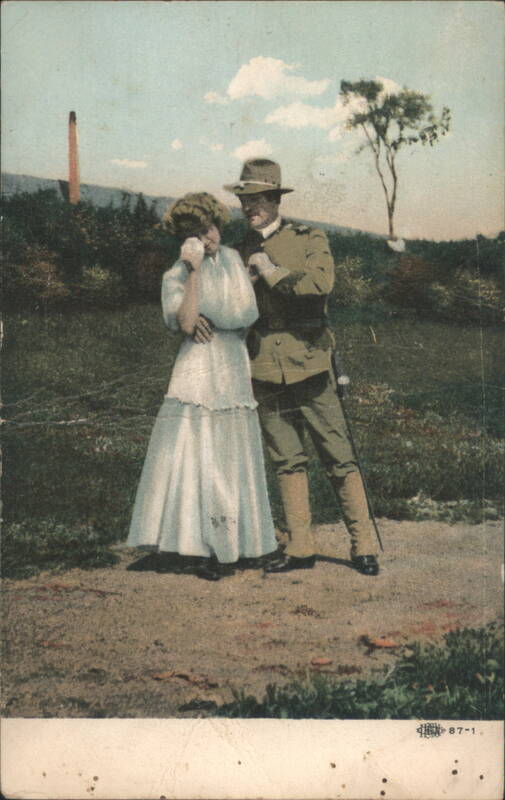 Crying Woman and Soldier in Uniform, Romantic Farewell Scene