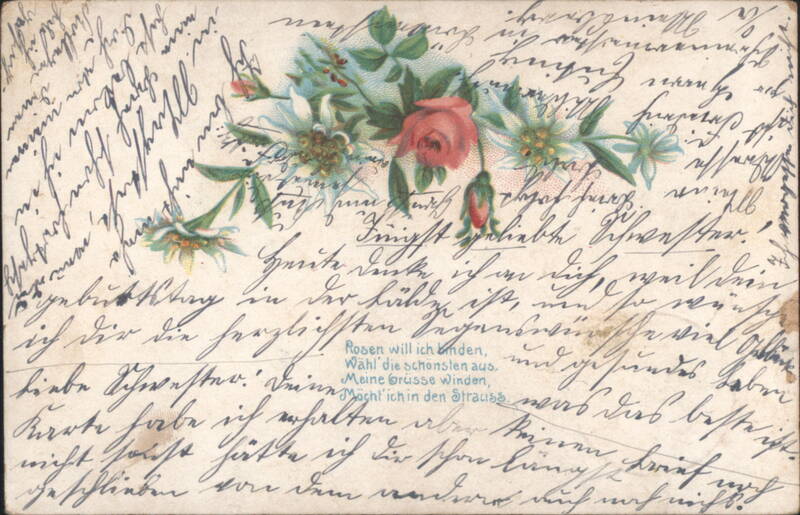 Floral Bouquet with Rose and Edelweiss, German Poem