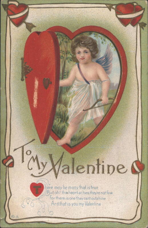 Cupid in Heart Door To My Valentine with Poem E. Nash