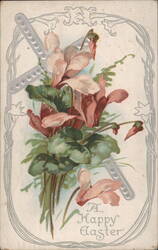 A Happy Easter Floral Greeting with Pink Cyclamen Flowers Postcard
