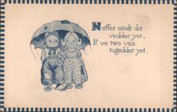 Children Under Umbrella in Rain with Humorous Dialect Saying Postcard