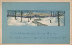 Merry Christmas Winter Stream Landscape with Snow and Bare Trees, 1919 Postcard
