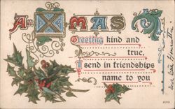 A Xmas Greeting with Holly and Berries Postcard