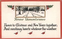 Xmas Remembrance Poem with Winter Scene and Holly Berries Postcard