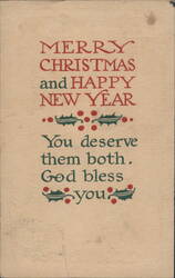 Merry Christmas and Happy New Year Greeting with Holly Postcard