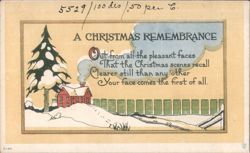 A Christmas Remembrance Snowy House & Tree with Poetic Greeting Postcard