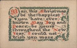 Christmas Greeting with Holly Border and Ornate Lettering Postcard