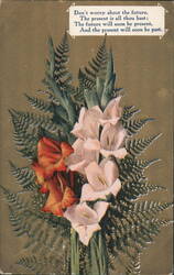 Gladiolus & Fern Bouquet with Poetic Saying on Time Postcard