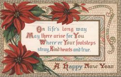 New Year's Greeting with Red Poinsettias and Poetic Verse Postcard