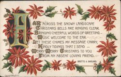 Christmas Poinsettias & Ornate H Initial, Brette A. Garland Poem Postcard
