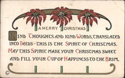 Christmas Floral Greeting Kind Thoughts and Words Message 1913 Postcard