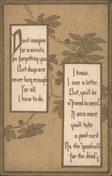 Art Nouveau 'Too Busy to Write' Message Postcard, 'I Owe a Letter' Postcard