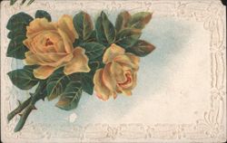 Yellow Roses Embossed Lace Border Greeting Card Postcard
