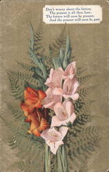 Gladiolus Bouquet with Ferns & Poem 'Don't Worry About the Future' Postcard