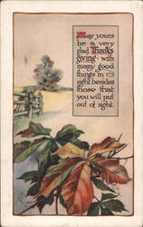 Thanksgiving Greeting with Autumn Leaves and Fence Postcard