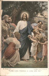 Jesus Christ with Children, 'Suffer Little Children to Come Unto Me' Postcard