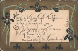 Birthday Toast Greeting with Stylized Irises and Sentiments Postcard